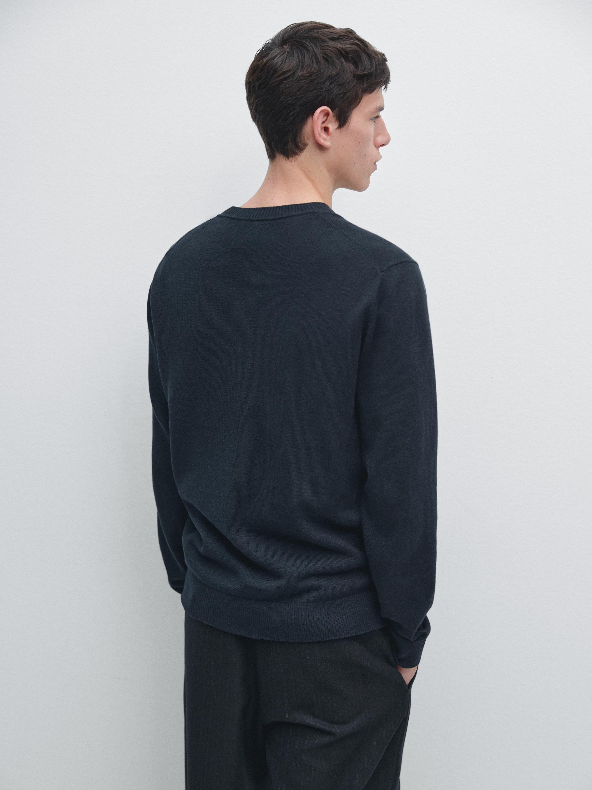 Knit cotton and wool sweater with crew neck